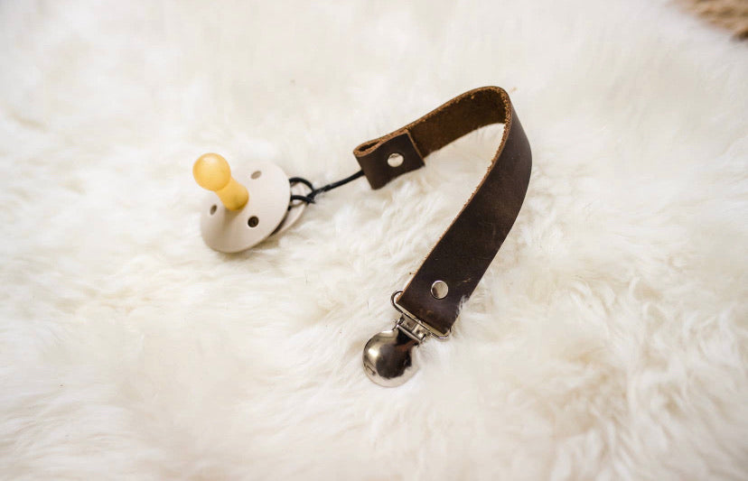 Leather Pacifier Clip - Lilac + Mae